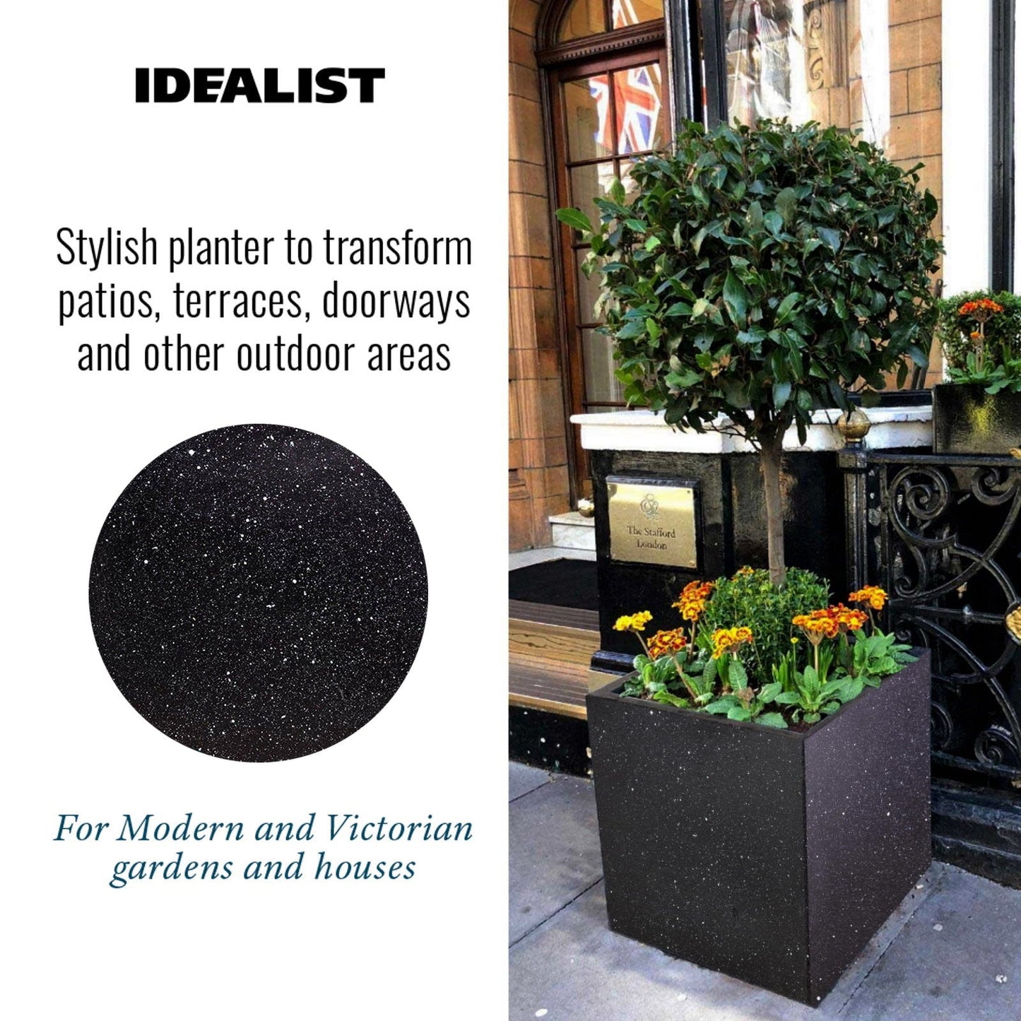 IDEALIST Lite Contemporary Flower Box Square Garden Planter, Light Concrete Outdoor Large Plant Pot H50 L50 W50 cm, 126L