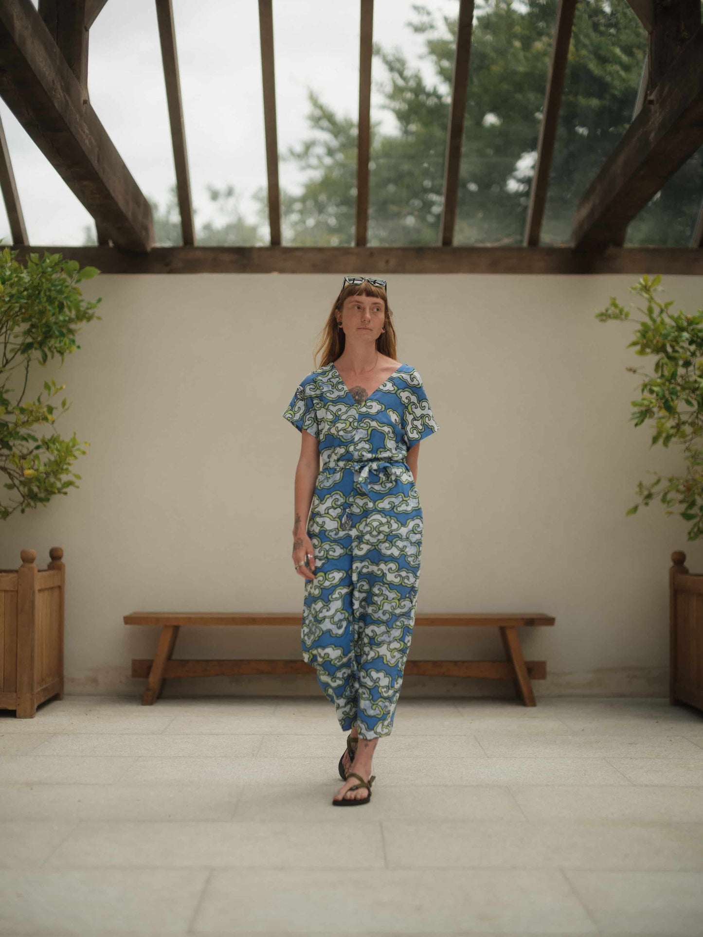 Blue Clouds Loose Fit EcoVera and Linen Jumpsuit