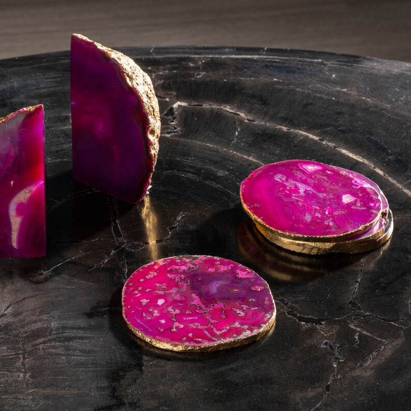 Bowerbird Set of 4 Agate Pink And Gold Coasters