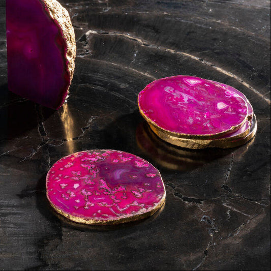 Bowerbird Agata Set of 4 Agate Pink and Gold Coasters