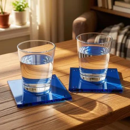 Blue Glass Square Coaster - 10cm