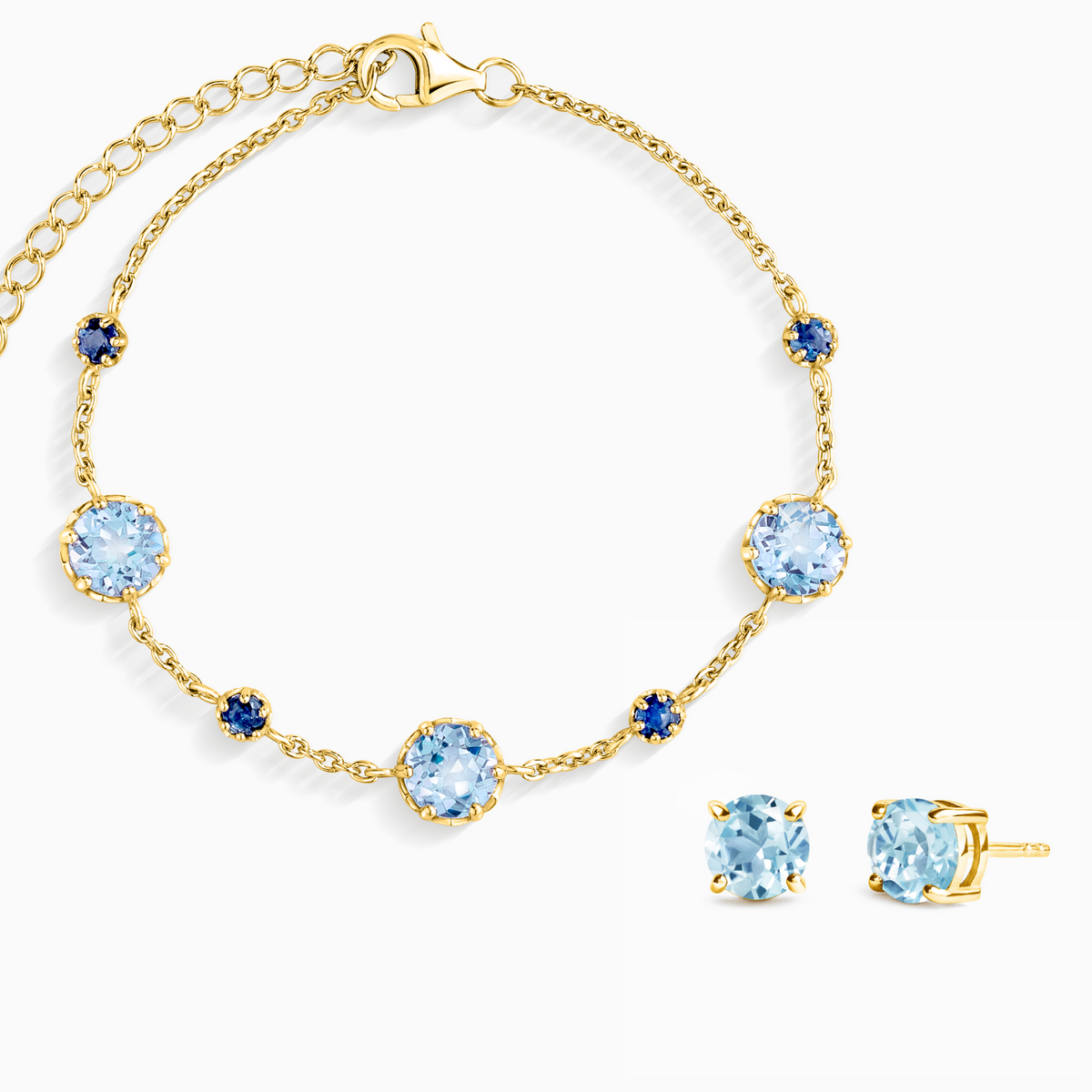 Blue Sapphire & Blue Topaz Jewellery Set in 18k Gold Vermeil