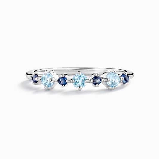Blue Sapphire & Blue Topaz Stackable Half Eternity Band in Sterling Silver