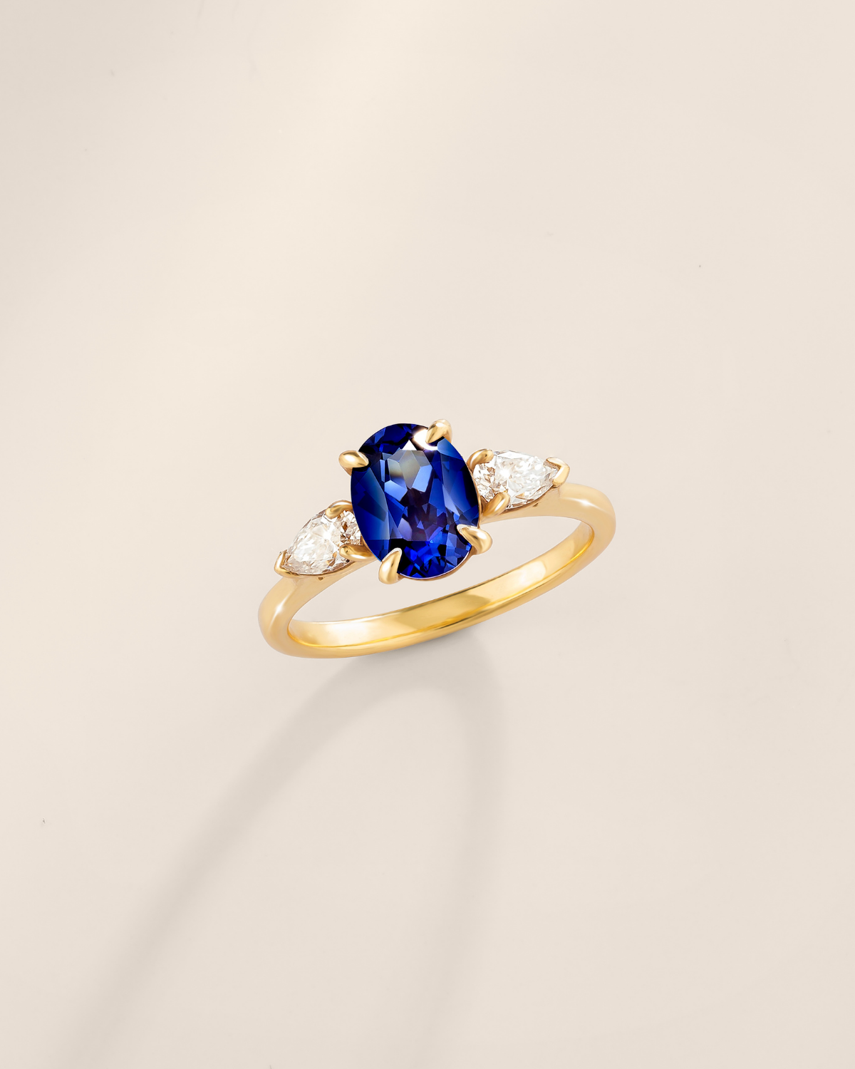 Blue Sapphire Oval Three Stone Engagement Ring in 18k Gold Vermeil