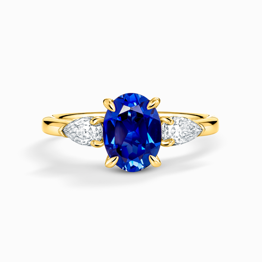 Blue Sapphire Oval Three Stone Engagement Ring in 18k Gold Vermeil