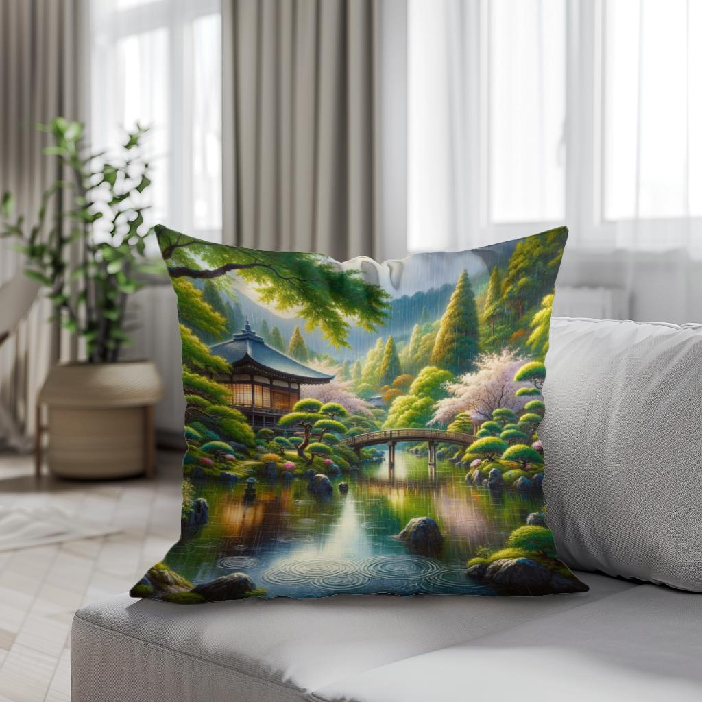 Rainy Kyoto Garden Cotton Cushion