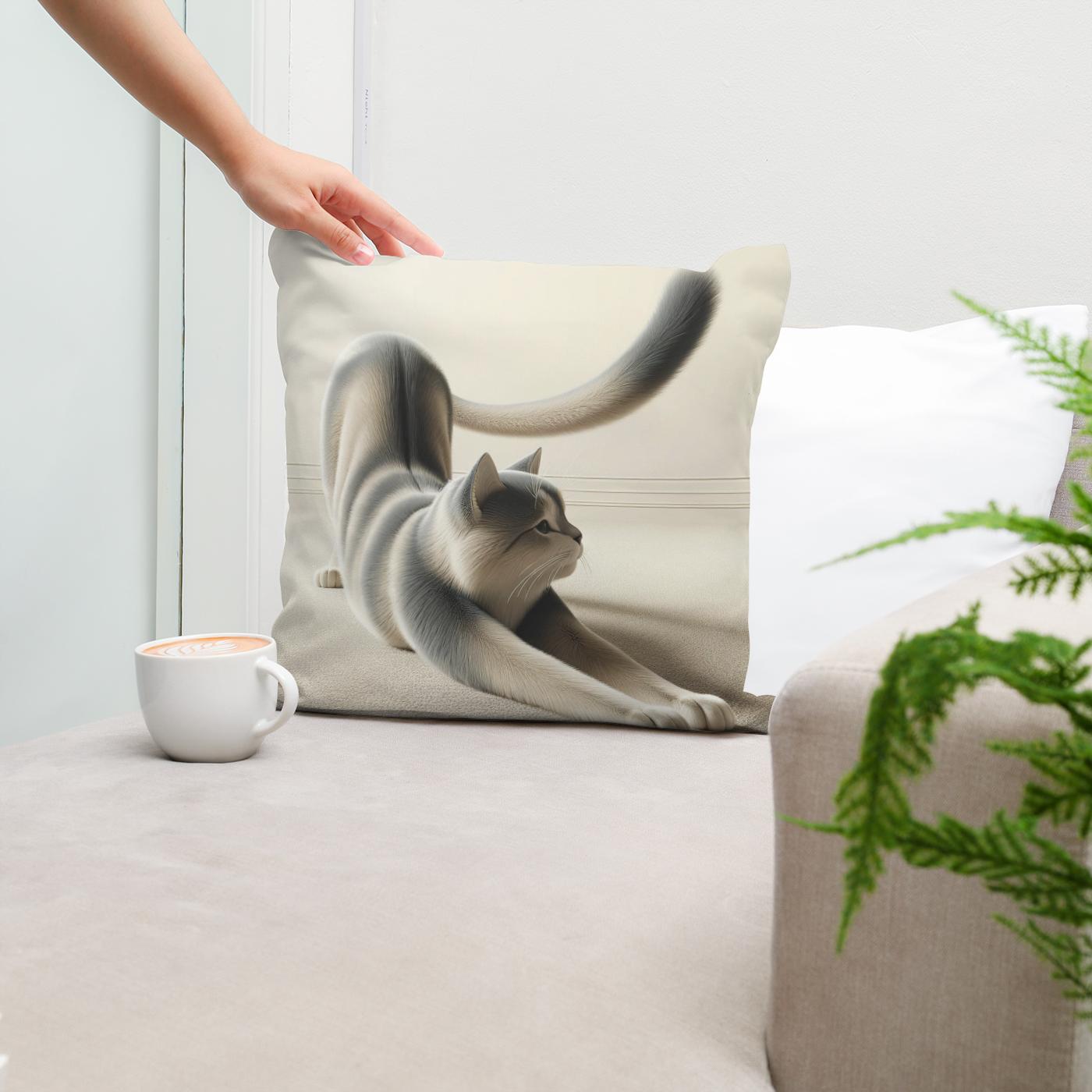 Stretching Cat Cotton Cushion