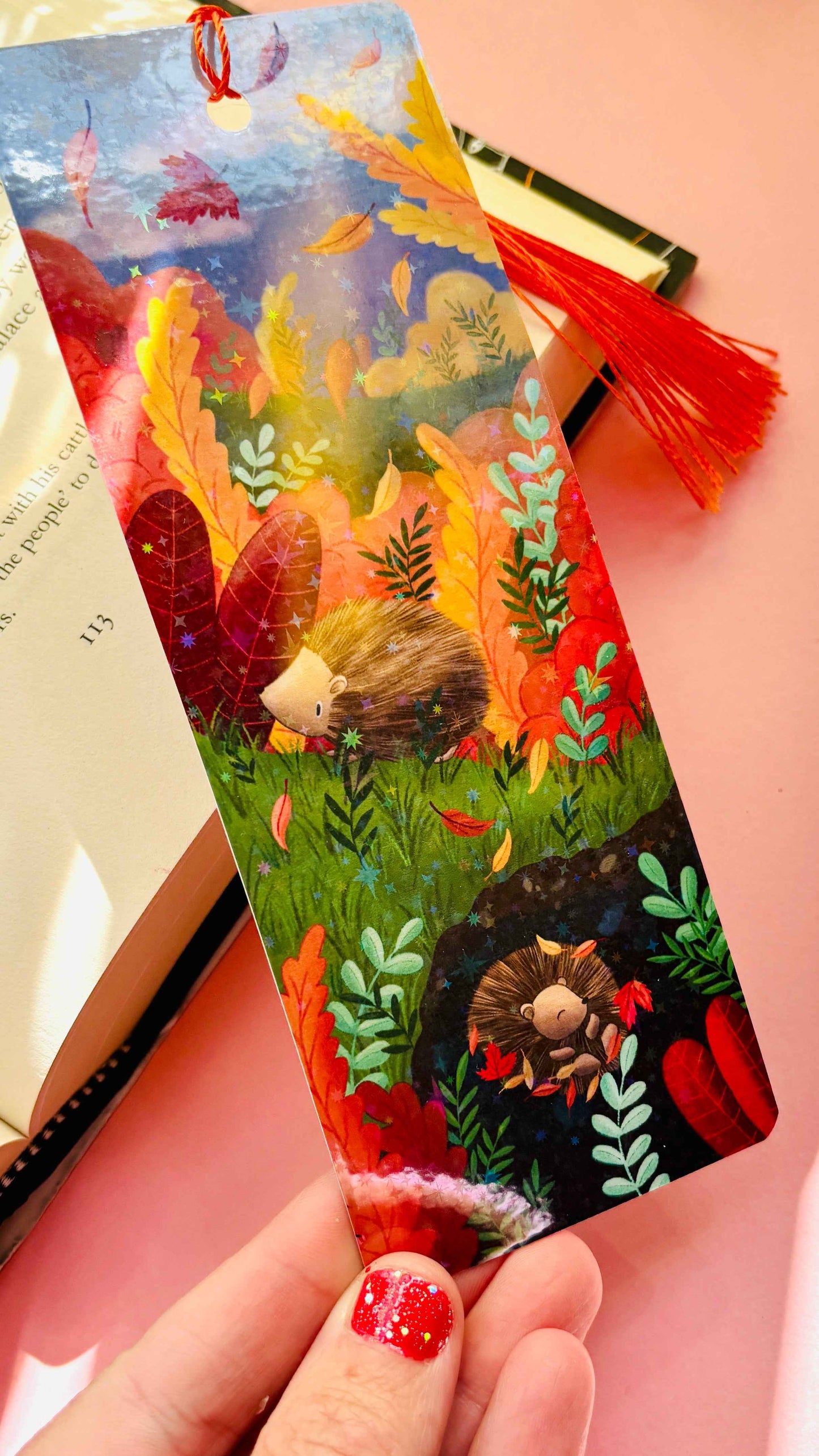 Autumn Hedgehog Holographic Bookmark – Handmade in the UK
