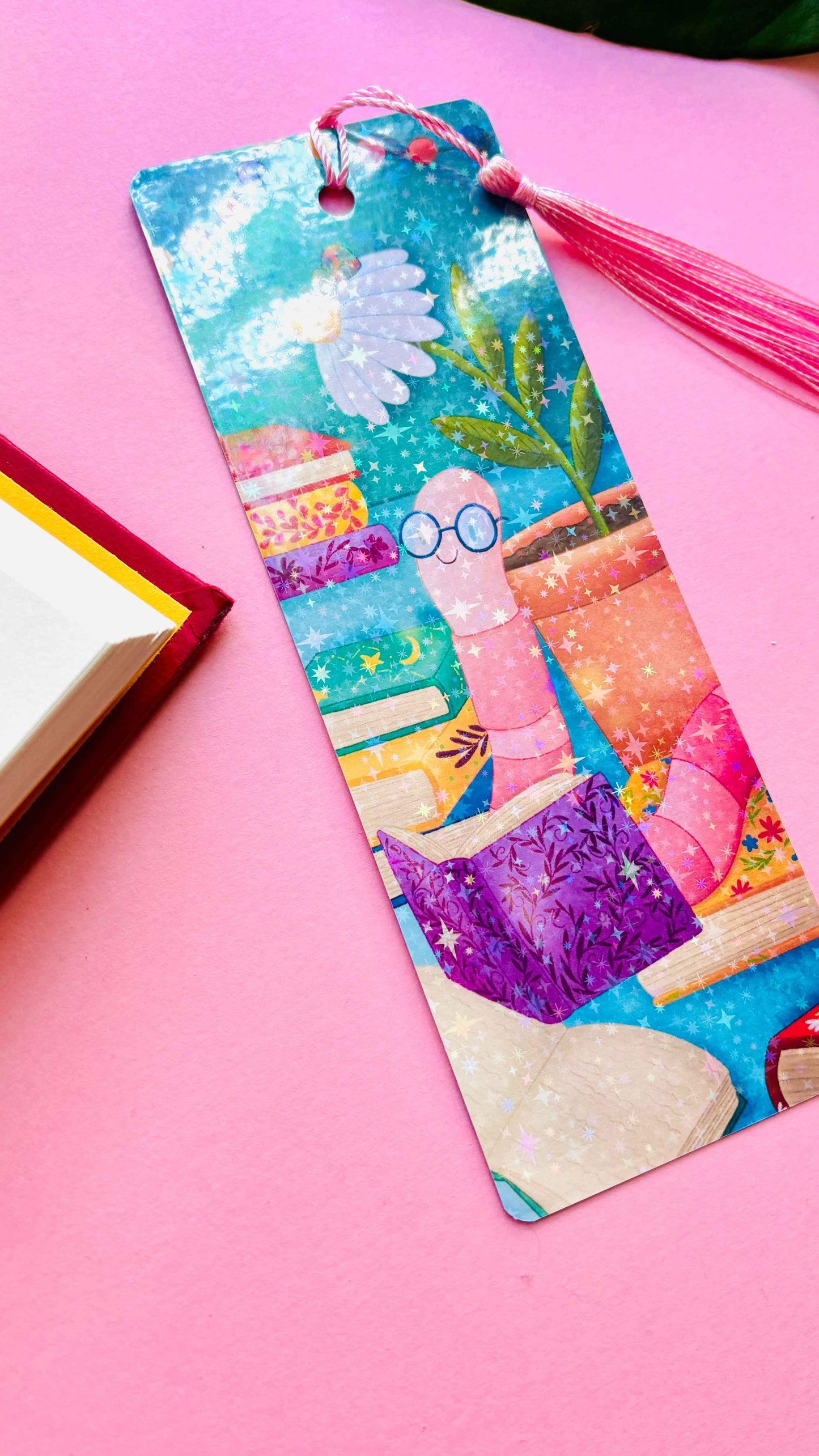 Bookworm Holographic Bookmark – Handmade in the UK