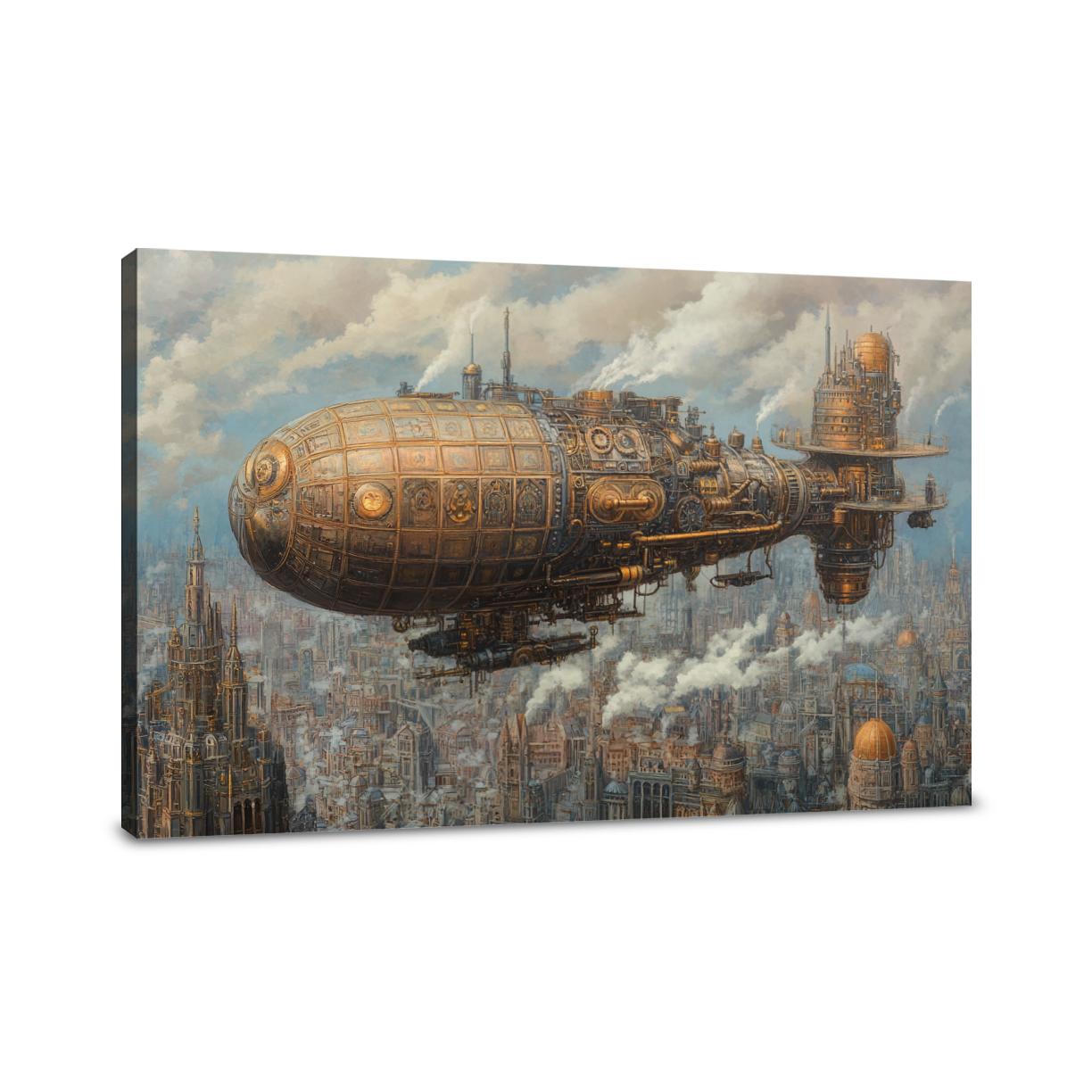 Enchanted Airship Over Mechanical Canvas