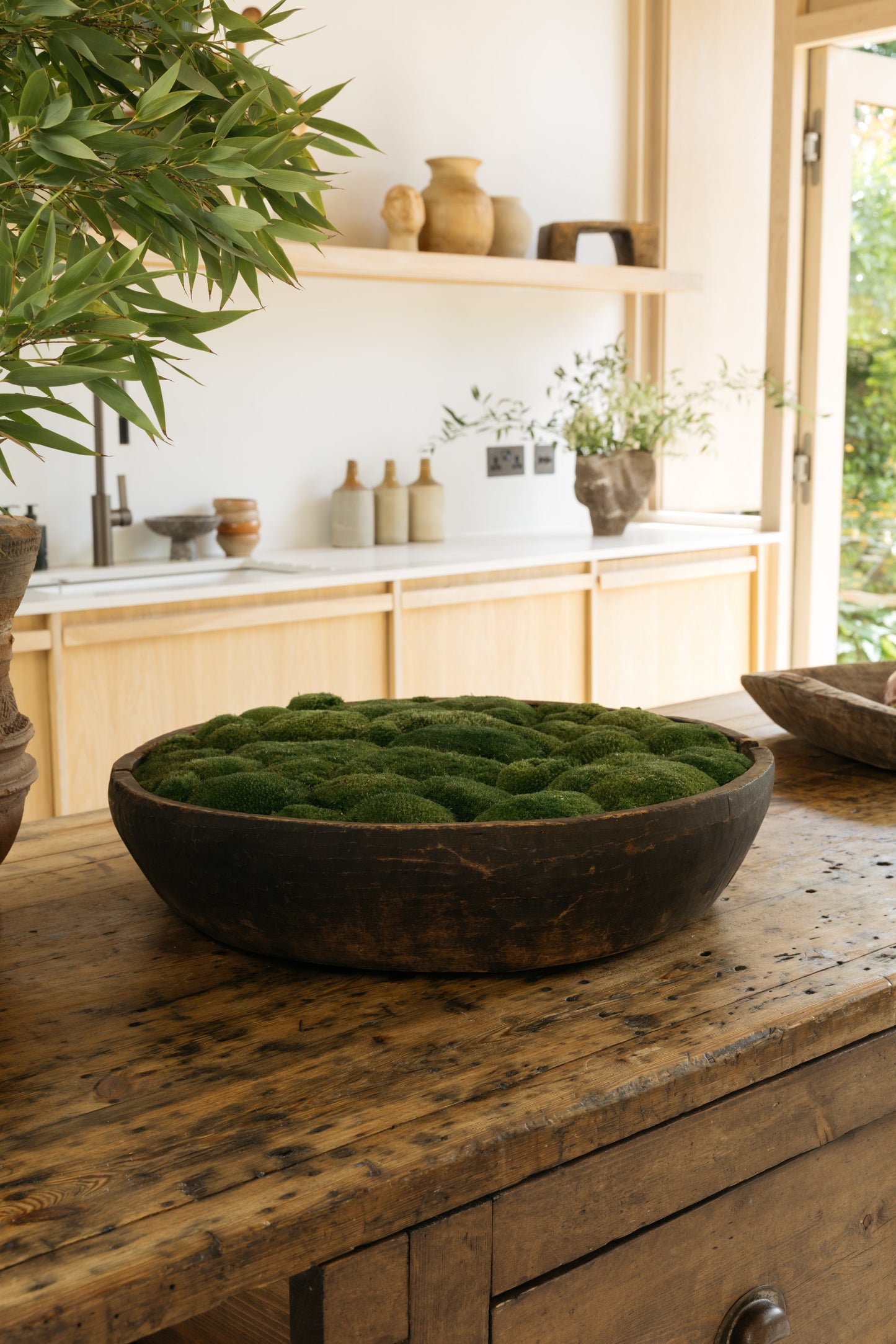 Vintage Wooden Bowl with moss FR59