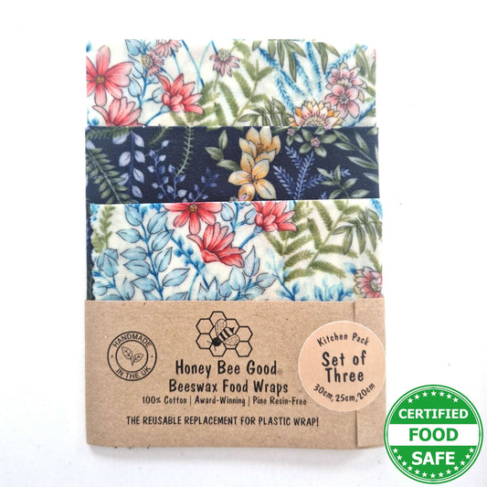 Honey Bee Good Set of 3 Handmade Beeswax Wraps | Botanical