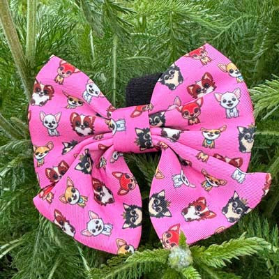 Signature Pink Chihuahua Print Exclusive Small Sailor Bow by My Chi and Me