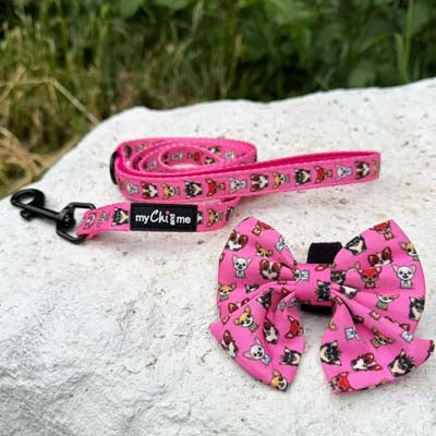 Signature Pink Chihuahua Print Exclusive Small Sailor Bow by My Chi and Me