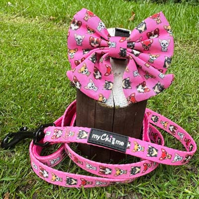 Signature Pink Chihuahua Print Exclusive Small Sailor Bow by My Chi and Me