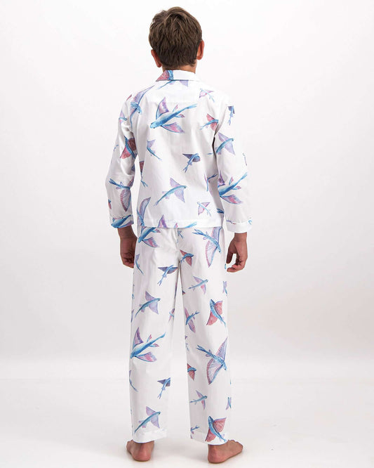 Boys Long Pyjamas - Flying Fish White