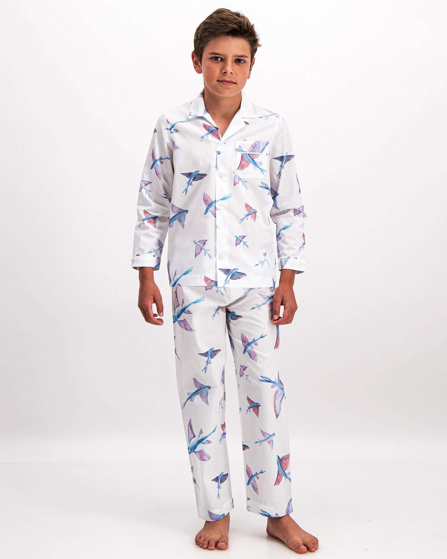 Boys Long Pyjamas - Flying Fish White
