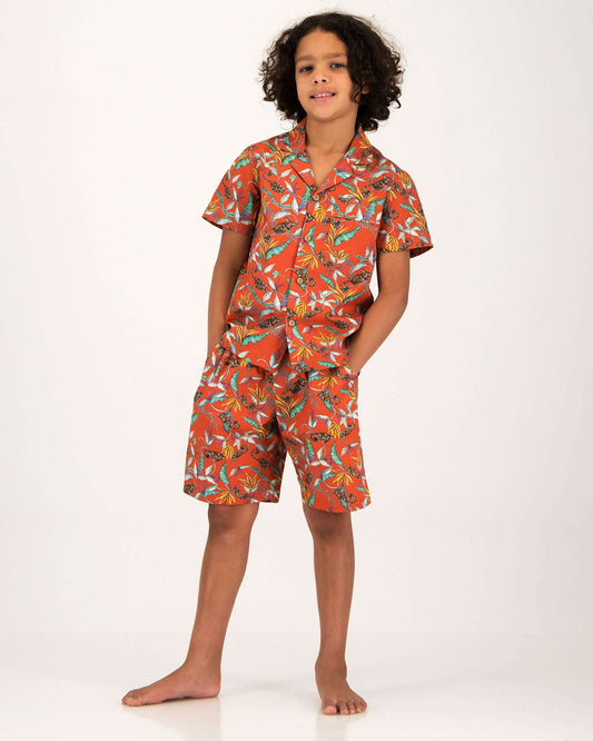Boys Short Pyjamas - Night Monkeys Orange