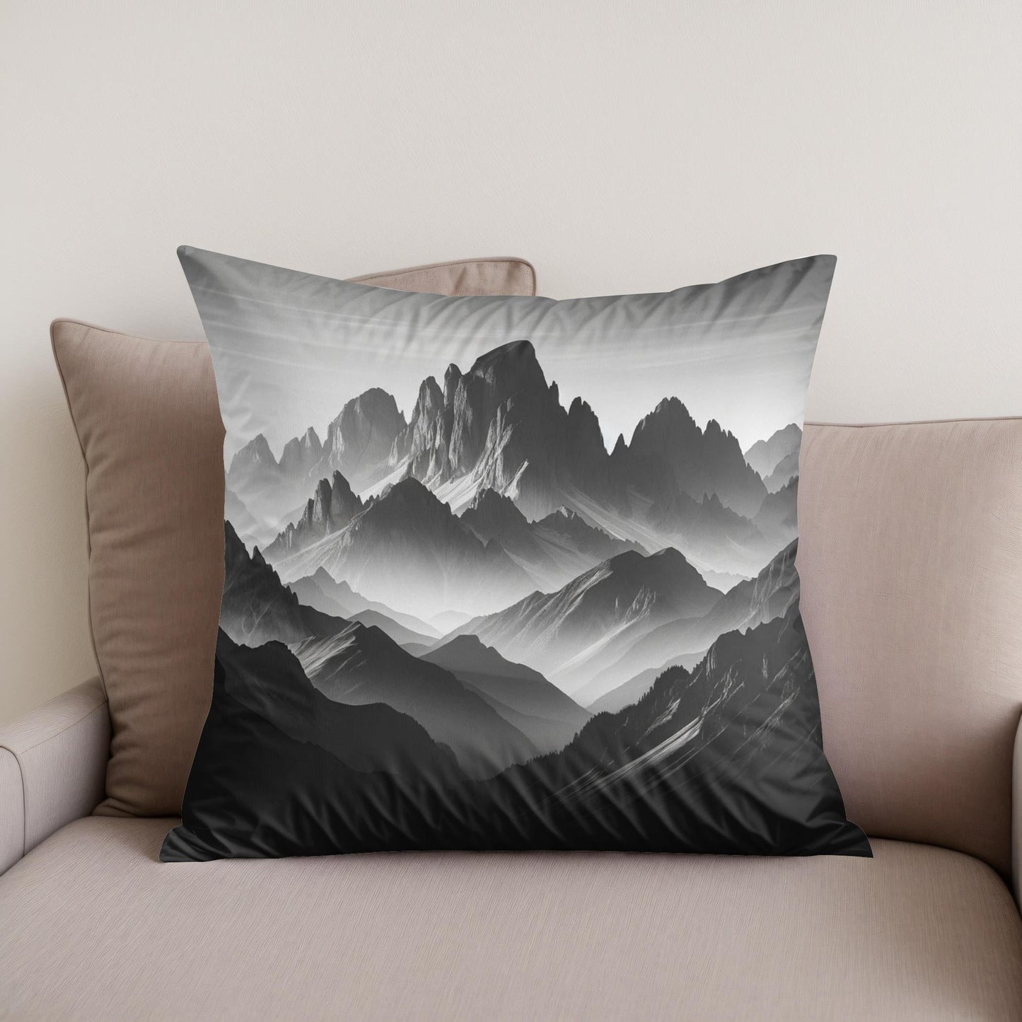 Dawn's Majesty: Mountain Silhouette Cotton Cushion