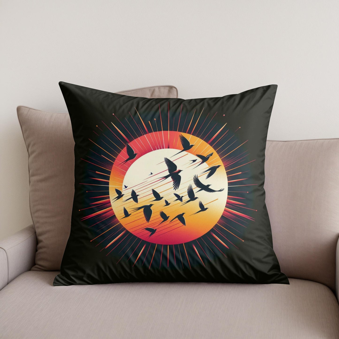 Sunset Avian Symphony Cotton Cushion