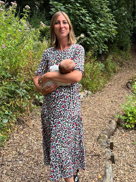 The Midi Breastfeeding Dress - Rainbow Leopard
