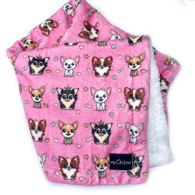 Signature Pink Chihuahua Print Exclusive Soft Cosy Fleece Blanket by My Chi and Me