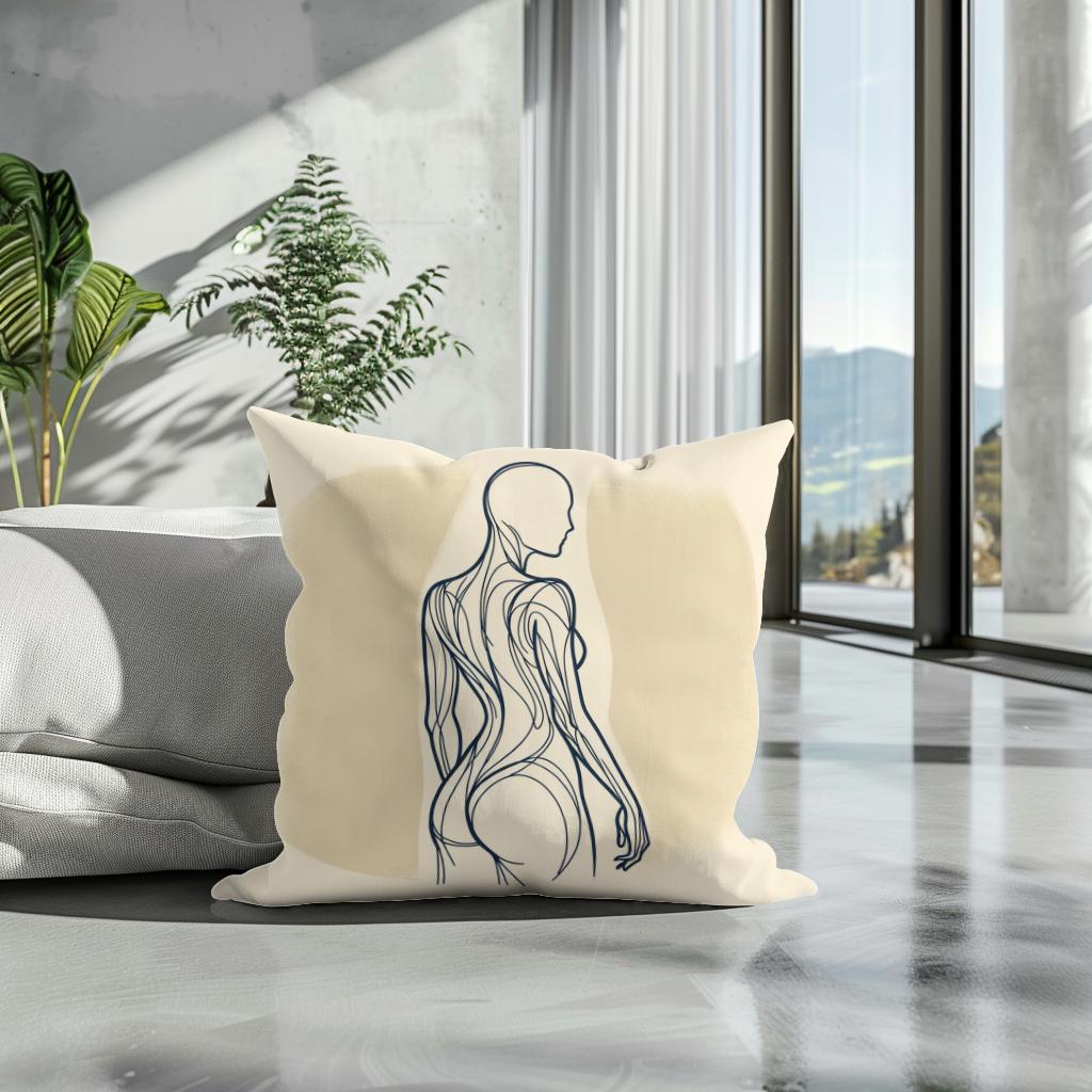 Elegance in Line: Human Contours Cotton Cushion