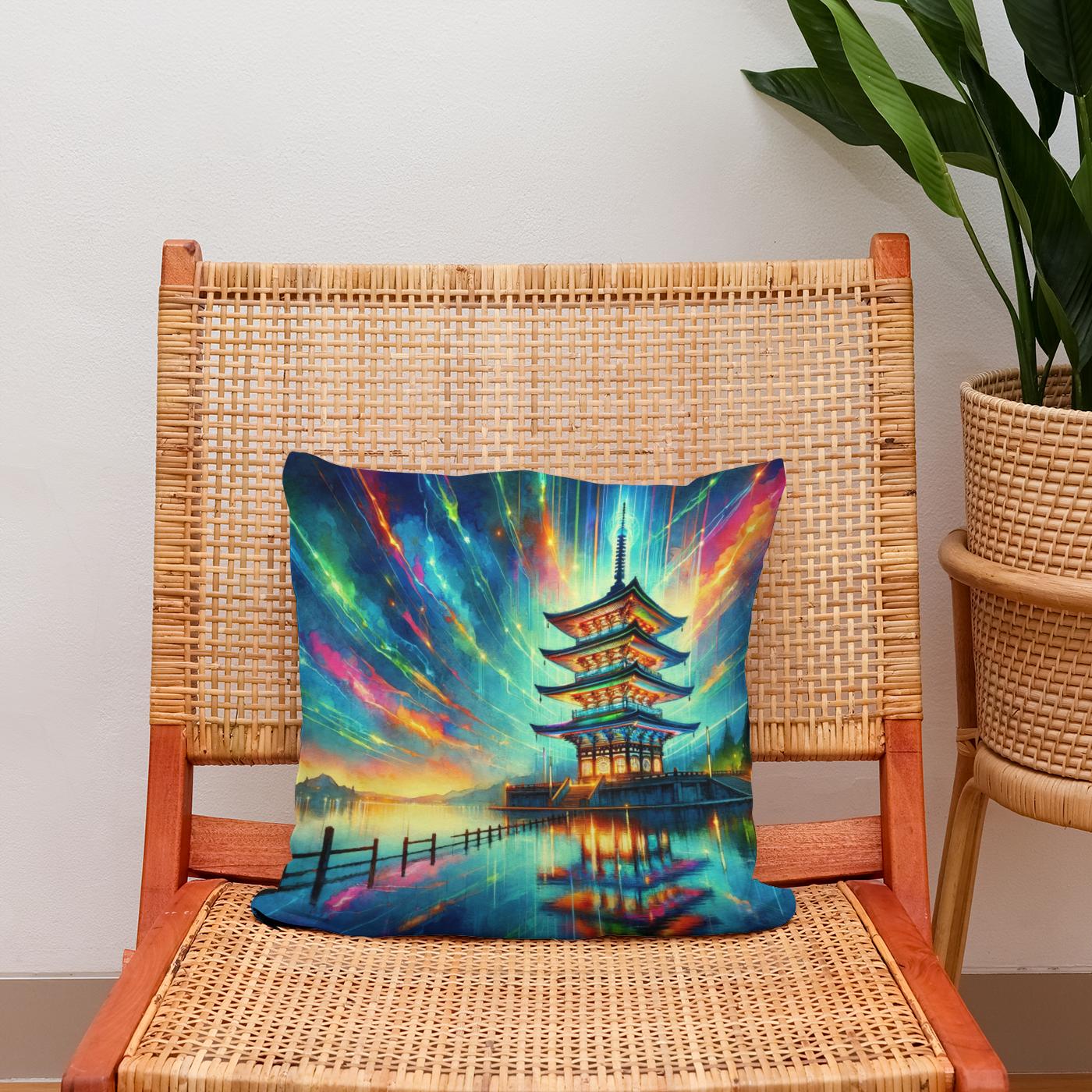 Neon Reflection Pagoda Cotton Cushion