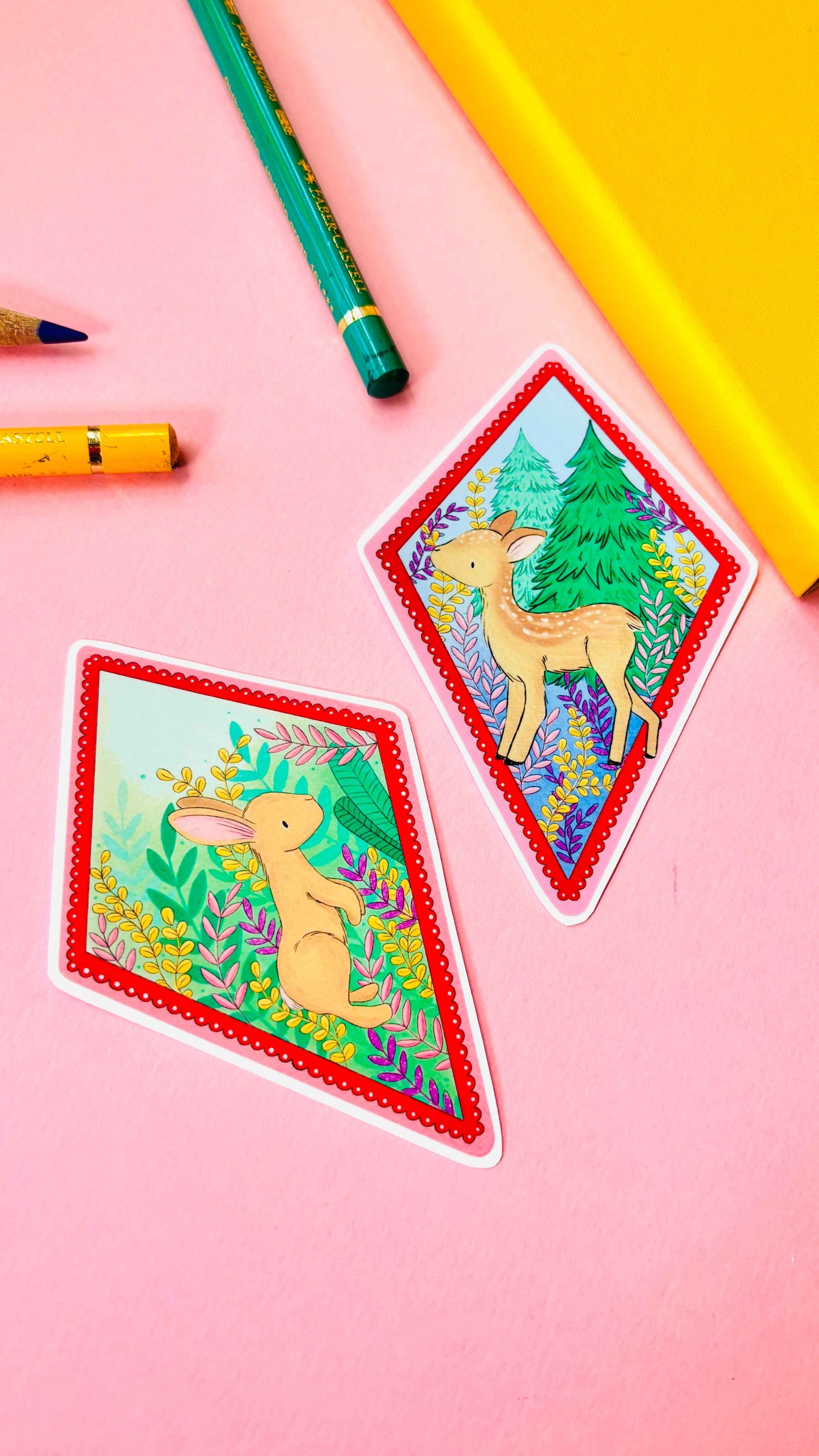 Pastel Deer or Bunny Pink Scalloped Vinyl Sticker