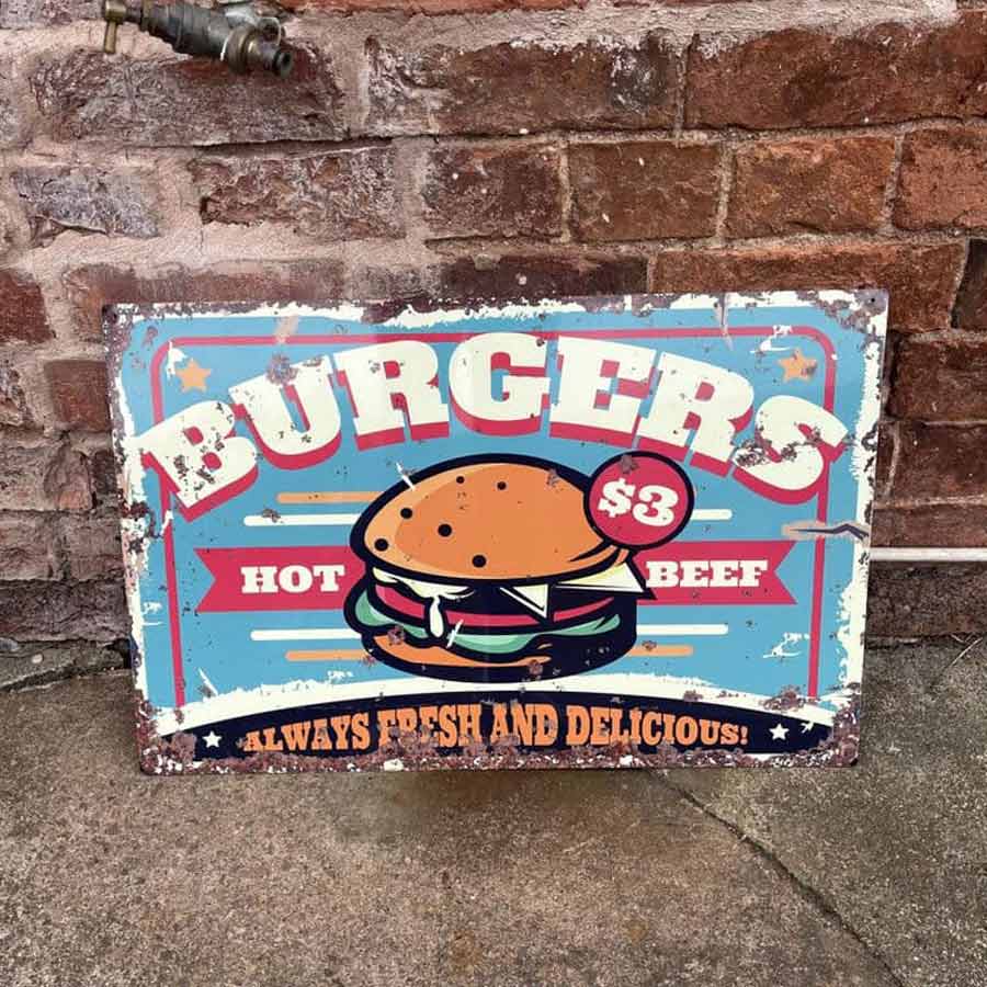Burger Take Away Retro Metal Wall Sign