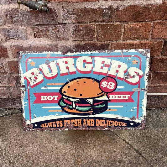 Burger Take Away Retro Metal Wall Sign