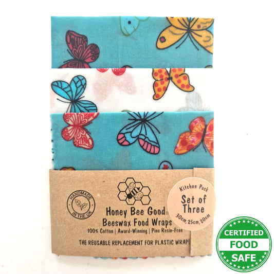 Honey Bee Good Set of 3 Handmade Beeswax Wraps | Butterflies