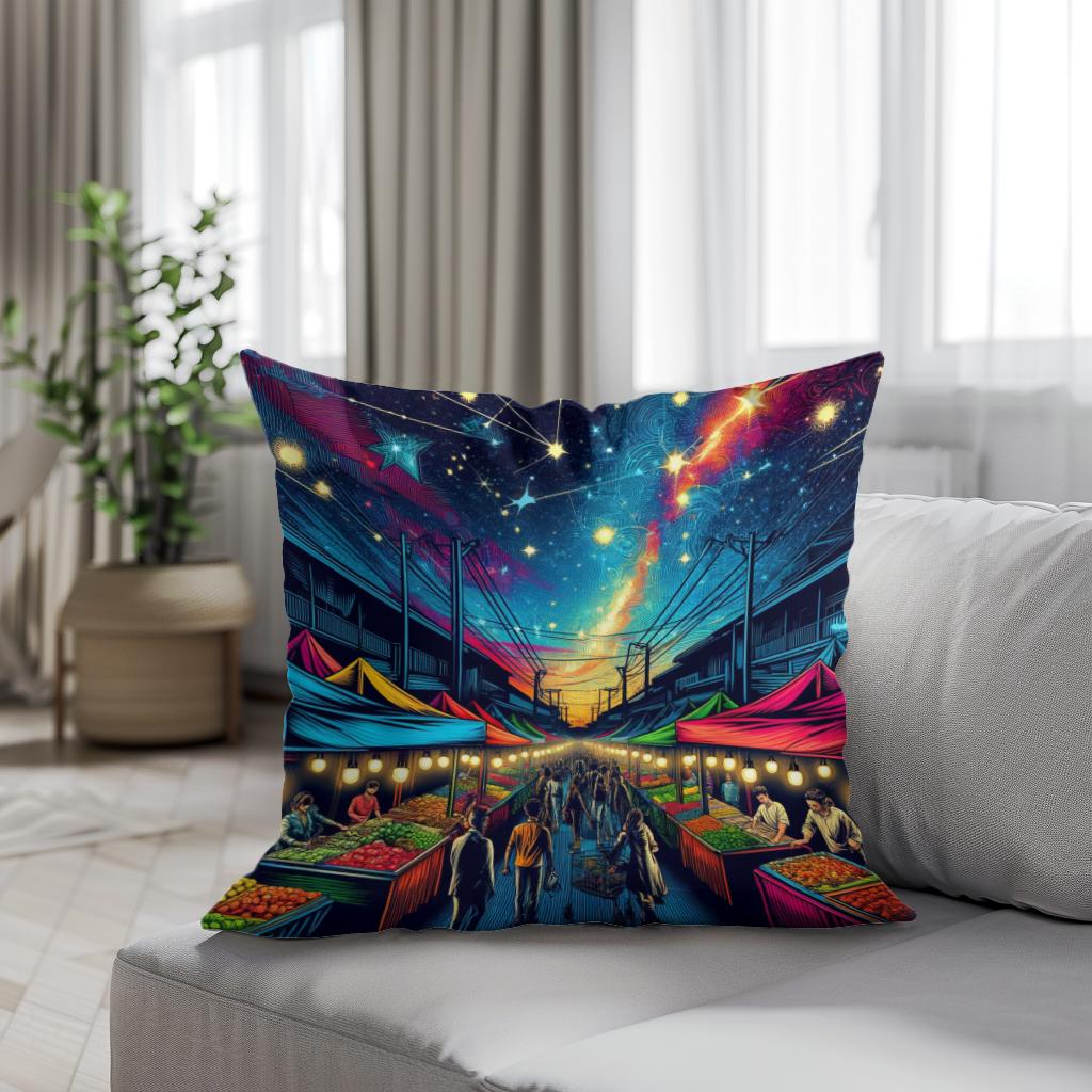 Pop Art Night Bazaar Cotton Cushion