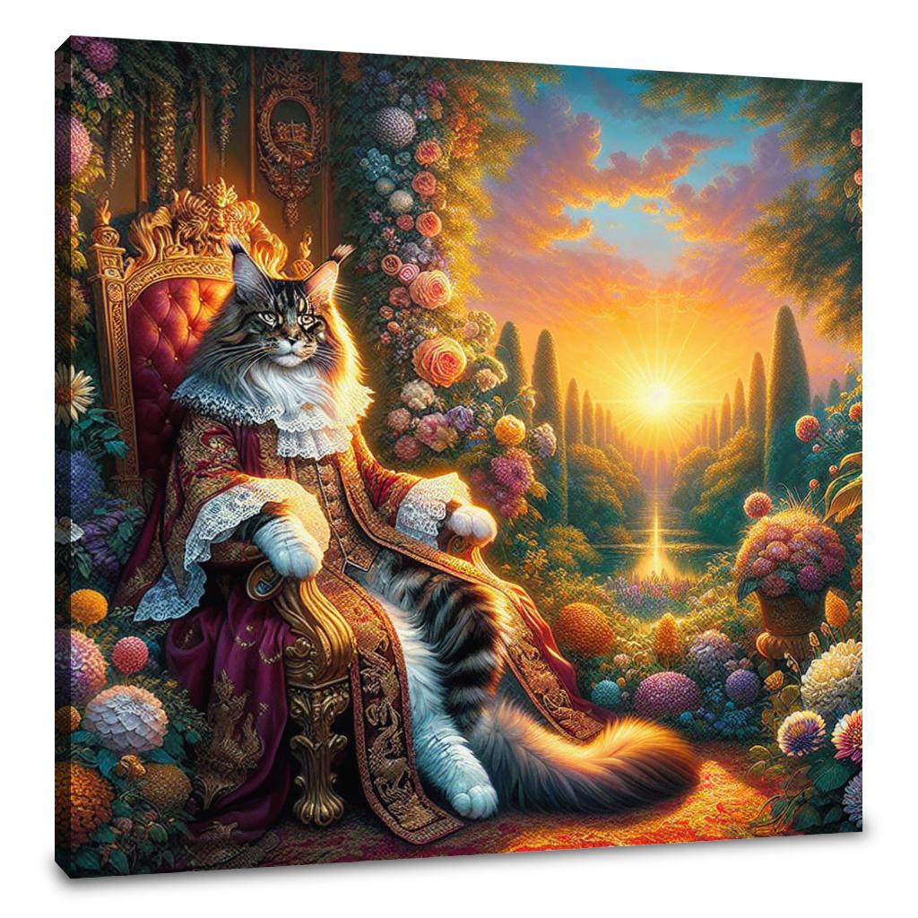 Regal Coon Sunset Throne Canvas