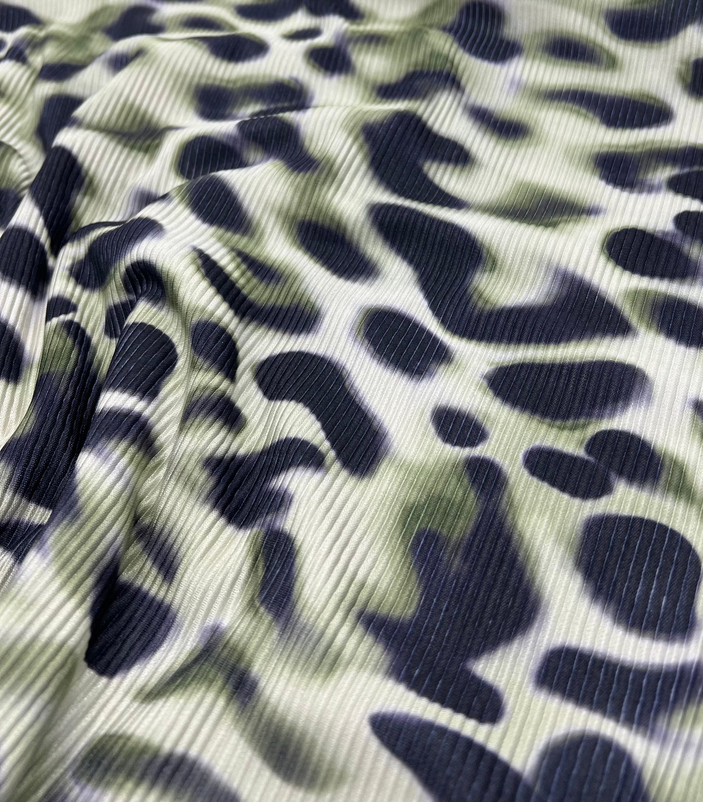 Green Animal Print Plisse Pleated Stretch Fabric