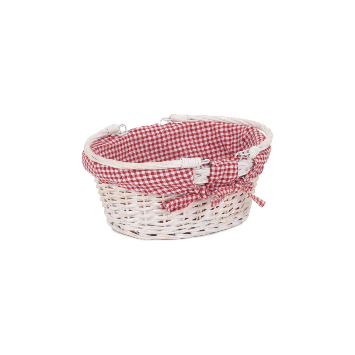Small White Swing Handle Shopper With Red & White Checked Lining