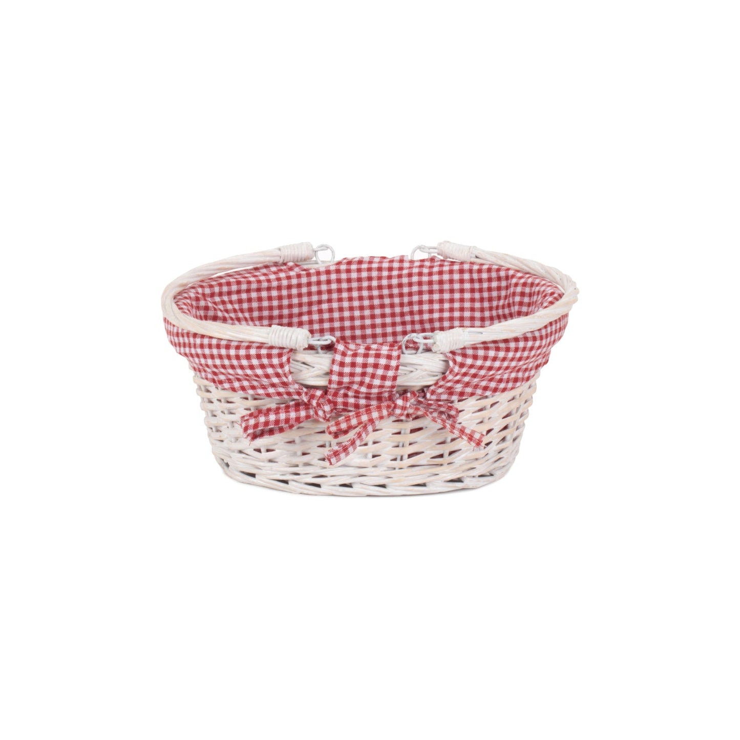 Small White Swing Handle Shopper With Red & White Checked Lining