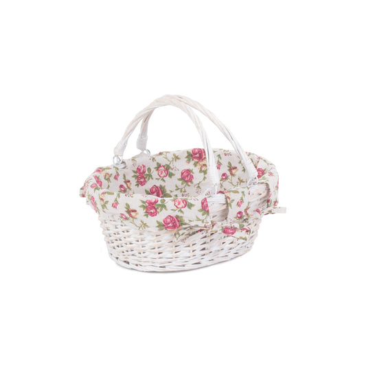 Small White Swing Handle Shopper With Garden Rose Lining