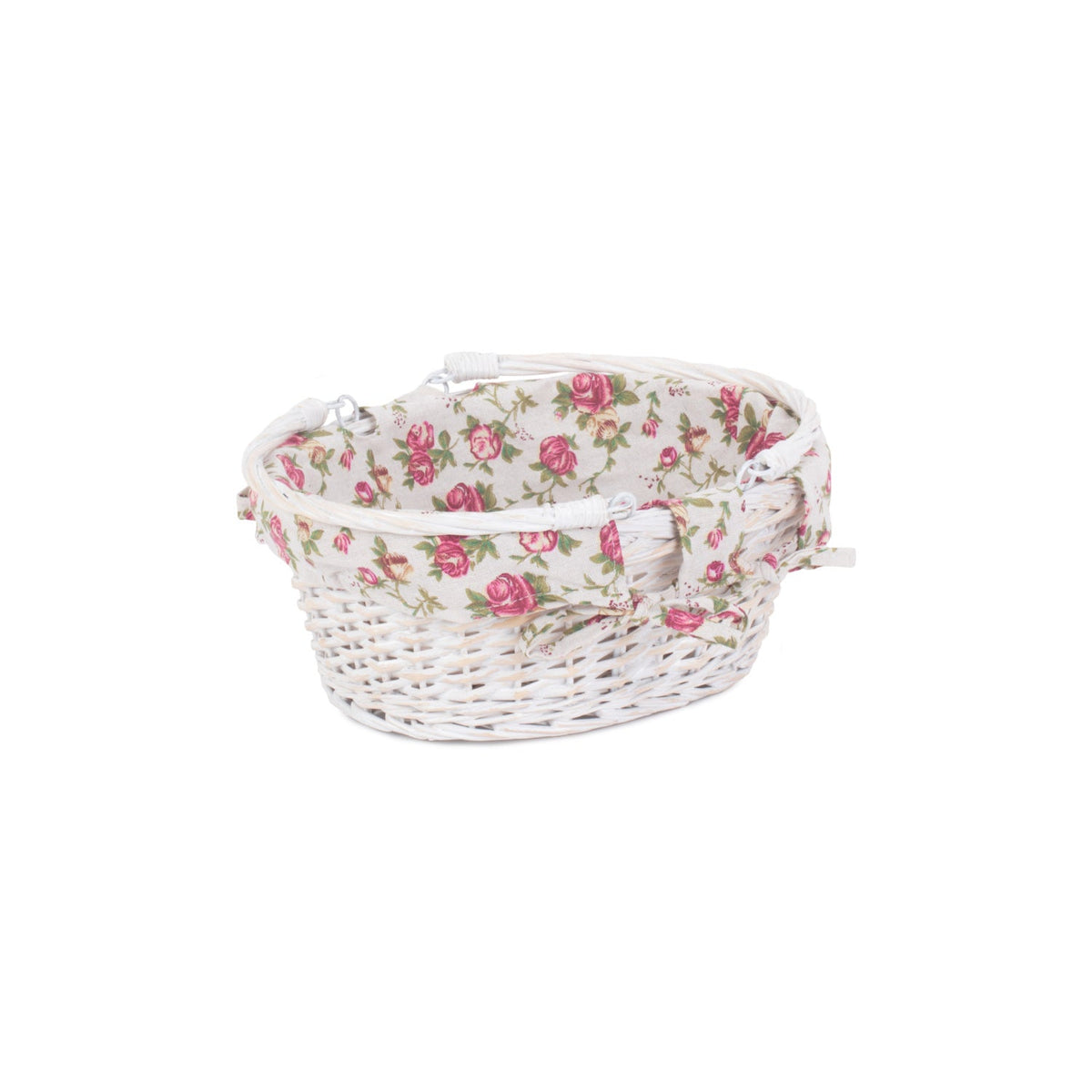 Small White Swing Handle Shopper With Garden Rose Lining