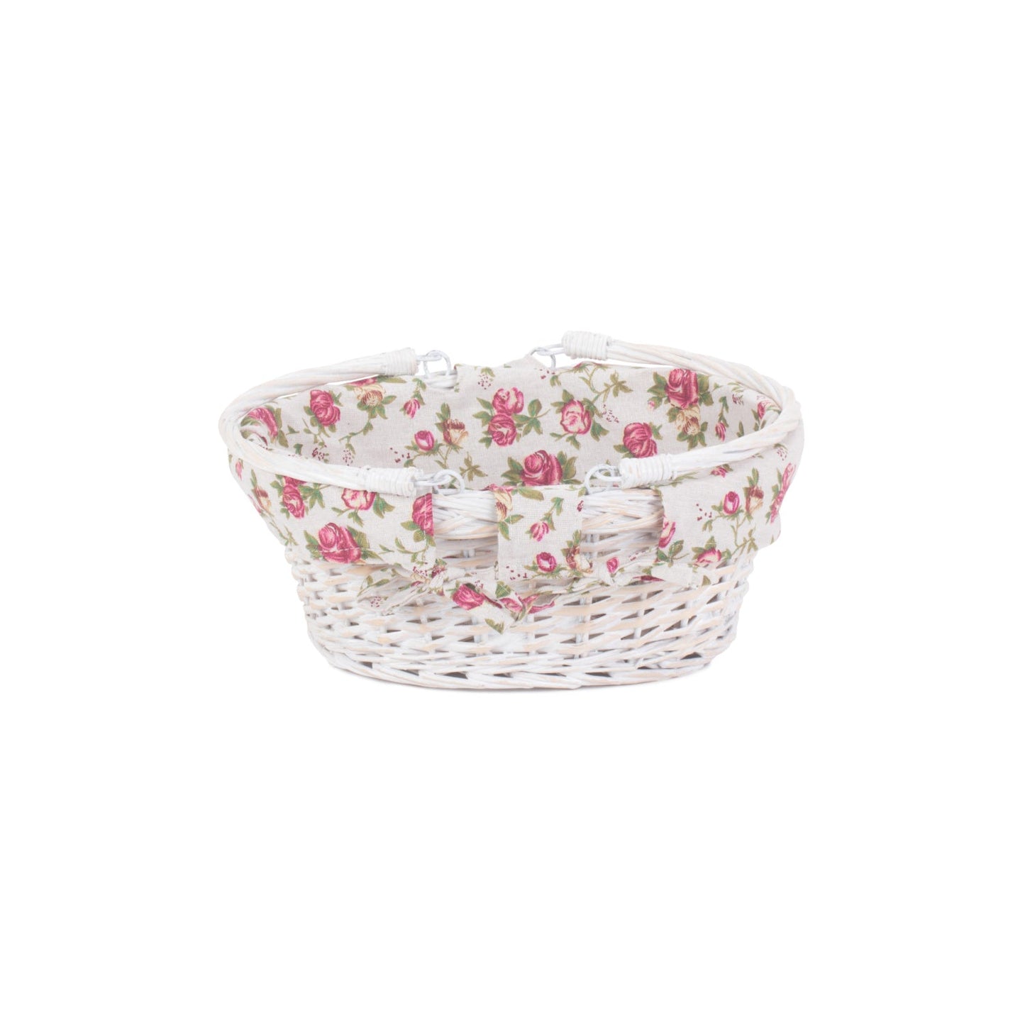 Small White Swing Handle Shopper With Garden Rose Lining