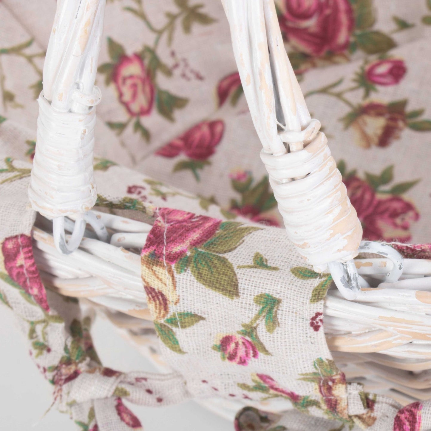 Small White Swing Handle Shopper With Garden Rose Lining