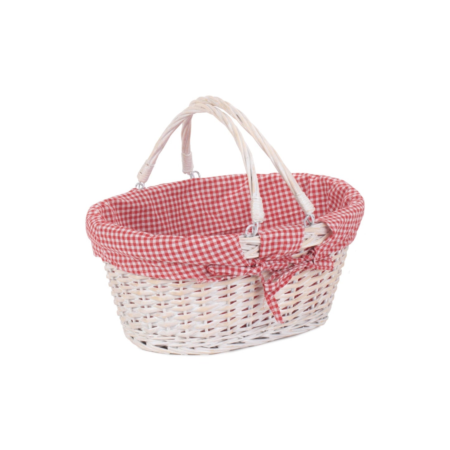 Medium White Swing Handle Shopper With Red & White Checked Lining