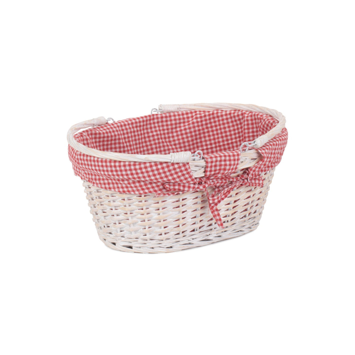 Medium White Swing Handle Shopper With Red & White Checked Lining