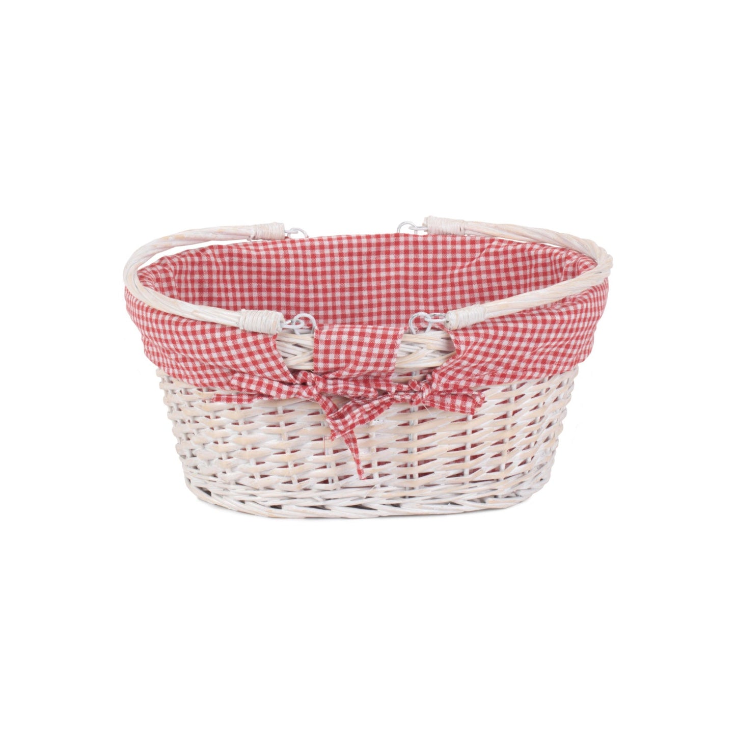 Medium White Swing Handle Shopper With Red & White Checked Lining