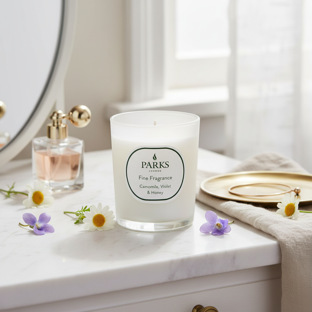 FINE FRAGRANCE 180G CANDLE CAMOMILE, VOILET & HONEY