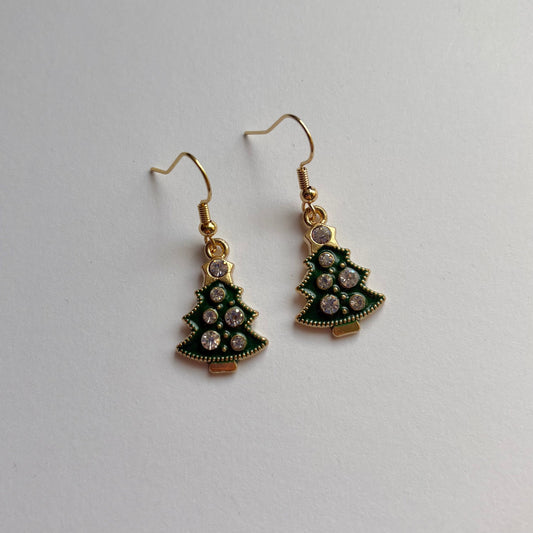 Festive green Christmas tree  earrings