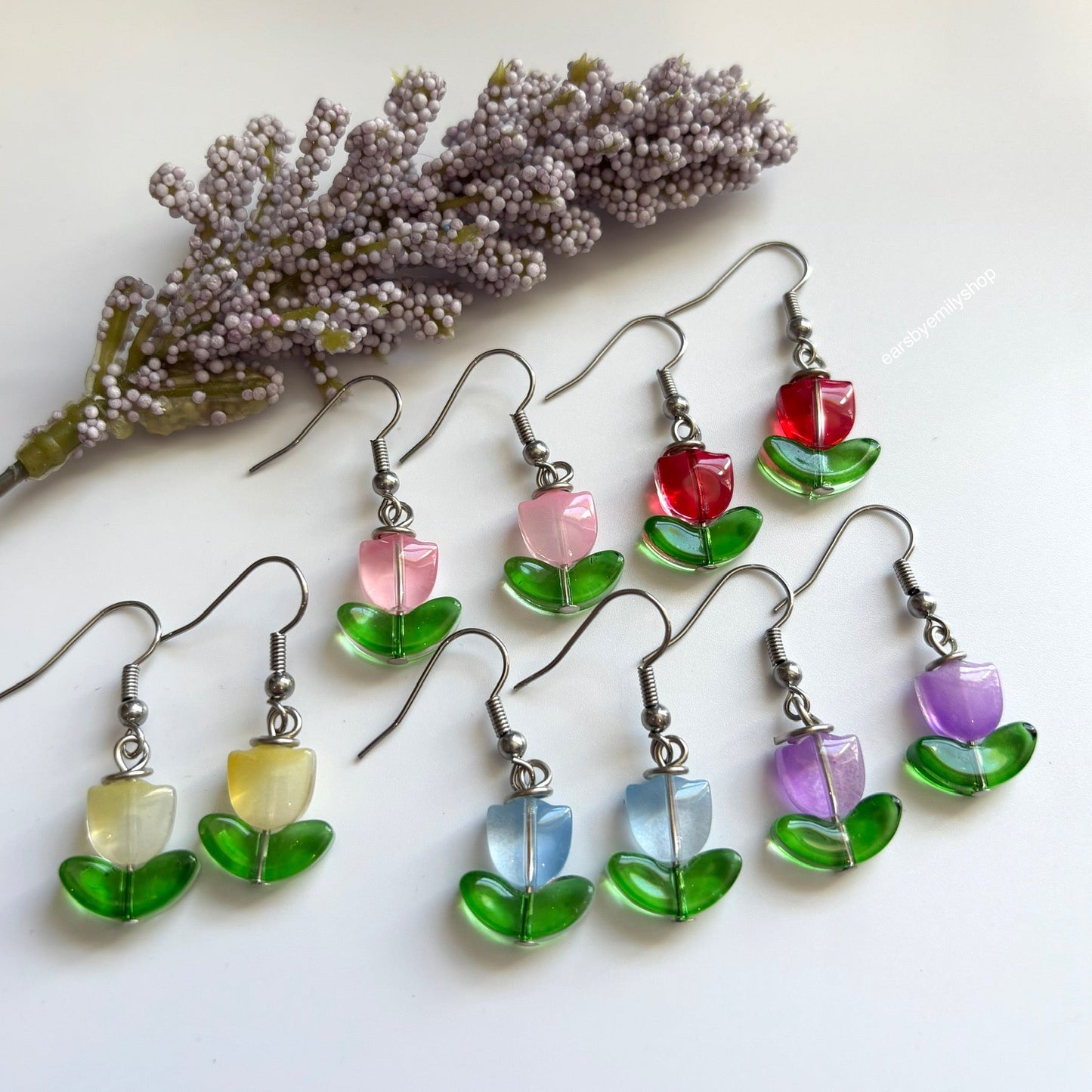 Cool silver or gold tulip flower dangle drop earrings