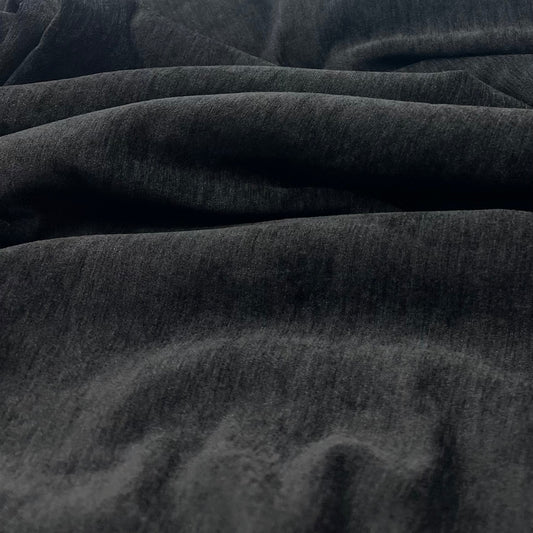 Black Wool Poly Blend Flannel Non Stretch Fabric
