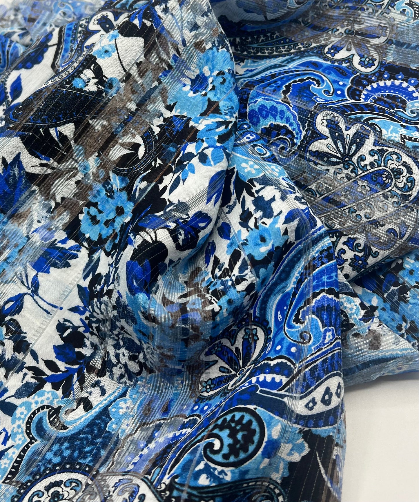 Blue Black Floral Lightweight Fabric 80GSM Non Stretch