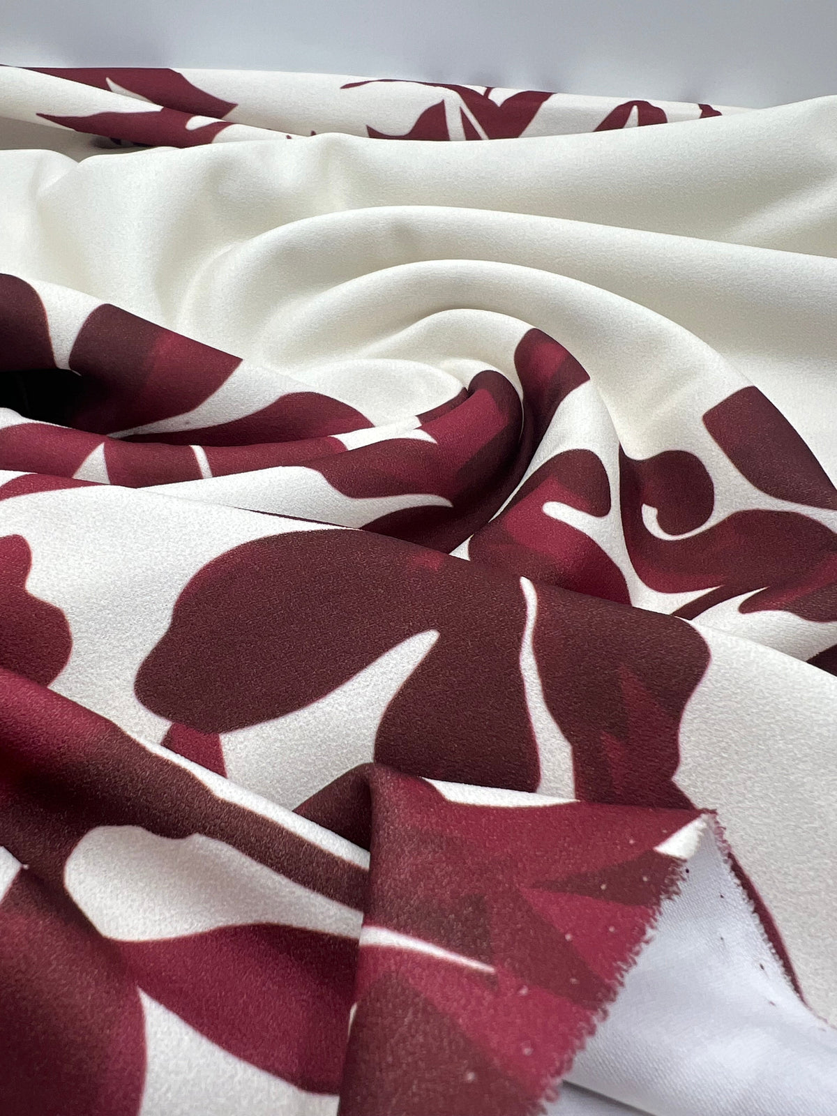 Burgundy Floral Printed Scuba Crepe Jersey Fabric 4 Way Stretch